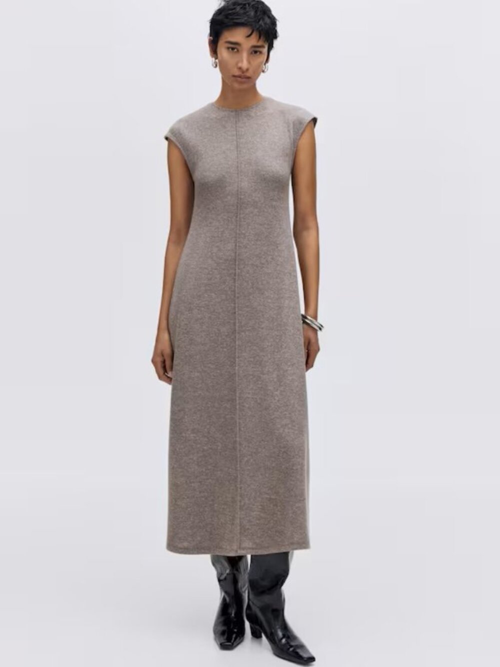 H&M Cap-sleeved jersey dress Taupe melange L